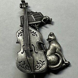 JJ Jonette Brooch Cello Cat & Mouse Pin Cellist Orchestra Music Gift Idea